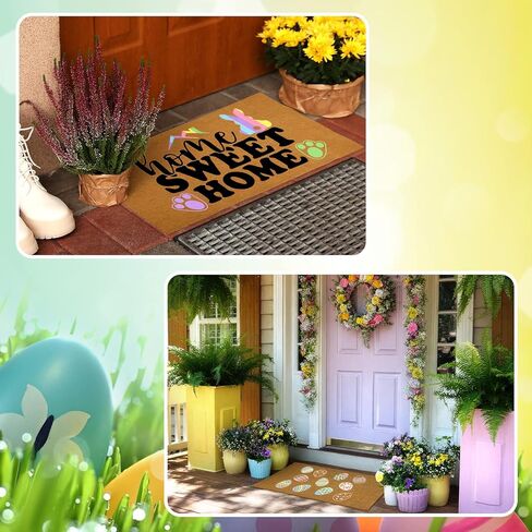 Chunful 3 Set Easter Blank Door Mats for Crafting 3 Pcs 17" x 30" Plain Doormat for Painting with 16 Reusable Easter Stencils Painting Tools for DIY Crafting Bunny Party Decor in Saudi Arabia