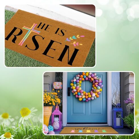 Chunful 3 Set Easter Blank Door Mats for Crafting 3 Pcs 17" x 30" Plain Doormat for Painting with 16 Reusable Easter Stencils Painting Tools for DIY Crafting Bunny Party Decor in Saudi Arabia