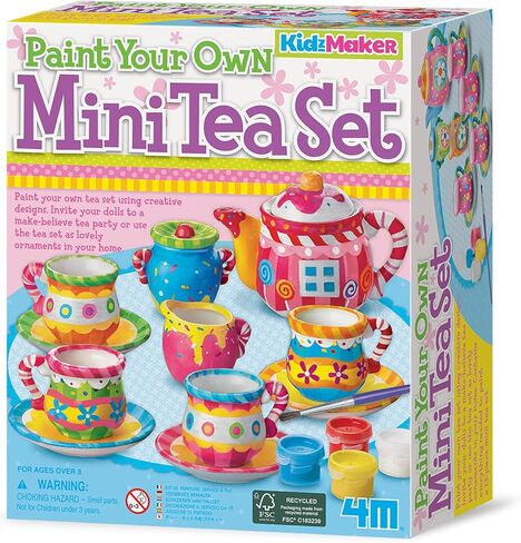 4M: KidzMaker - Paint Your Own Mini Tea Set - DIY Porcelain Painting Craft Kit, Teapot-Cups-Milk Jug-Sugar Bowl, Personalize Your Art Designs, Kids 8+ in Saudi Arabia