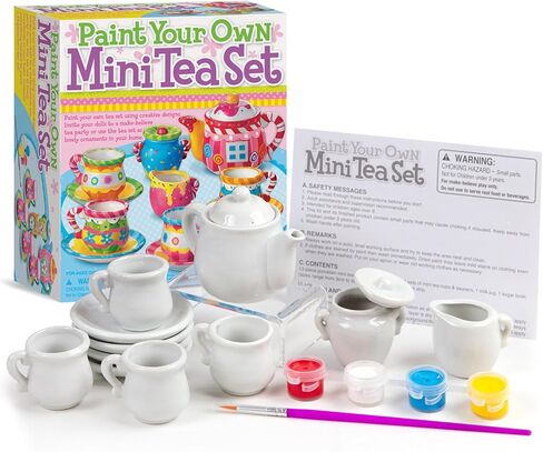 4M: KidzMaker - Paint Your Own Mini Tea Set - DIY Porcelain Painting Craft Kit, Teapot-Cups-Milk Jug-Sugar Bowl, Personalize Your Art Designs, Kids 8+ in Saudi Arabia