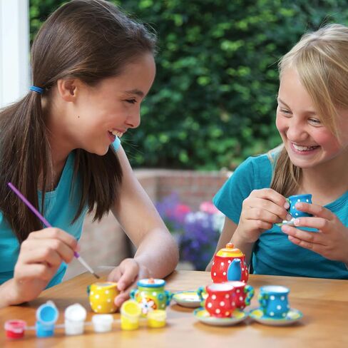 4M: KidzMaker - Paint Your Own Mini Tea Set - DIY Porcelain Painting Craft Kit, Teapot-Cups-Milk Jug-Sugar Bowl, Personalize Your Art Designs, Kids 8+ in Saudi Arabia
