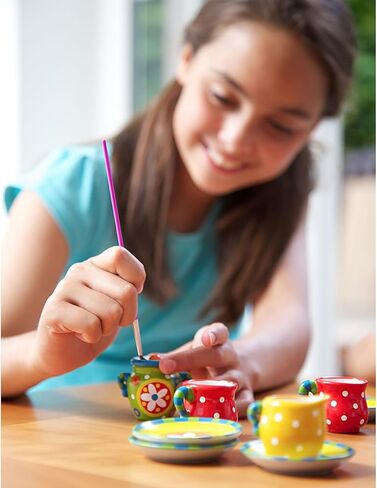 4M: KidzMaker - Paint Your Own Mini Tea Set - DIY Porcelain Painting Craft Kit, Teapot-Cups-Milk Jug-Sugar Bowl, Personalize Your Art Designs, Kids 8+ in Saudi Arabia