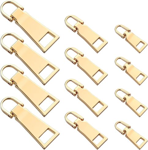 DOPENSPI 12PCS 3 Size Zipper Pull Replacement, Metal Zipper Tab Replacement Gold Zippers Pull Zippers Slider Tab for Luggage Backpack Jacket Suitcase Coat Sewing Notions in Saudi Arabia