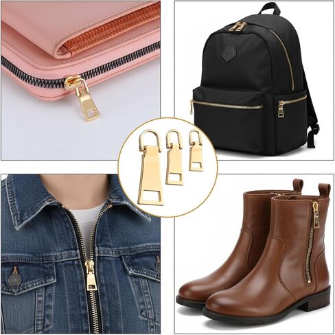 DOPENSPI 12PCS 3 Size Zipper Pull Replacement, Metal Zipper Tab Replacement Gold Zippers Pull Zippers Slider Tab for Luggage Backpack Jacket Suitcase Coat Sewing Notions in Saudi Arabia
