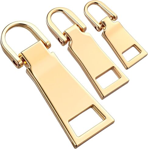 DOPENSPI 12PCS 3 Size Zipper Pull Replacement, Metal Zipper Tab Replacement Gold Zippers Pull Zippers Slider Tab for Luggage Backpack Jacket Suitcase Coat Sewing Notions in Saudi Arabia