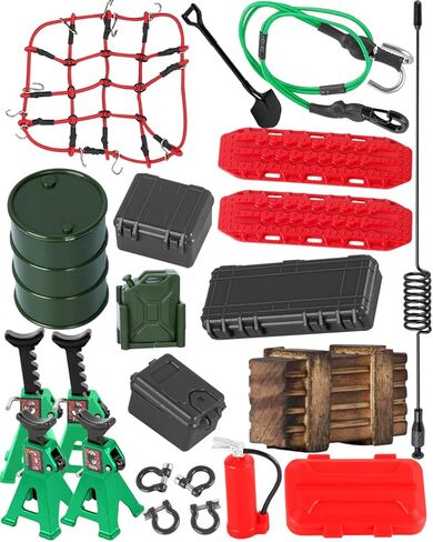 ملحقات ديكور محاكاة لزاحف 1/18 1/24 TRX4M SCX24 RC، جاك هيدروليكي/طبل الزيت/حبل السحب/لوحة الاسترداد/صندوق خشبي/هوائيات/أمتعة صغيرة/شبكة طفاية حريق/صندوق أدوات، أسود in Saudi Arabia