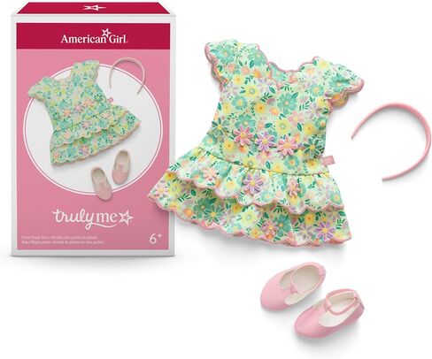ملابس الدمى من American Girl Truly Me، مقاس 18 بوصة، فستان بتلات الباستيل، مع عصابة رأس وأحذية مسطحة، للأعمار من 6 سنوات فما فوق in Kuwait