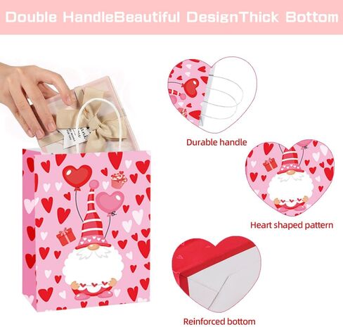 12 PCS Small Valentines Gift Bags With Handle and Tissue,6 Designs Valentines Paper Bags,Valentines Goody Bags,Valentines Treat Bags for Valentines Presents Candies Cookie Snacks in Saudi Arabia