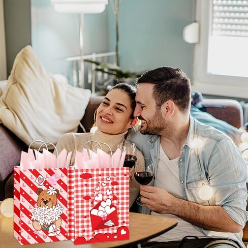 12 PCS Small Valentines Gift Bags With Handle and Tissue,6 Designs Valentines Paper Bags,Valentines Goody Bags,Valentines Treat Bags for Valentines Presents Candies Cookie Snacks in Saudi Arabia