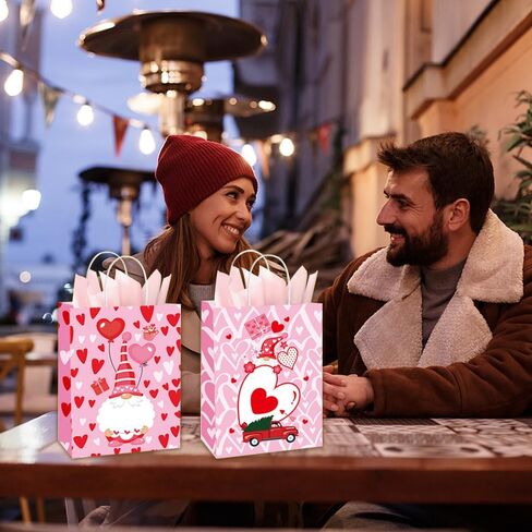 12 PCS Small Valentines Gift Bags With Handle and Tissue,6 Designs Valentines Paper Bags,Valentines Goody Bags,Valentines Treat Bags for Valentines Presents Candies Cookie Snacks in Saudi Arabia