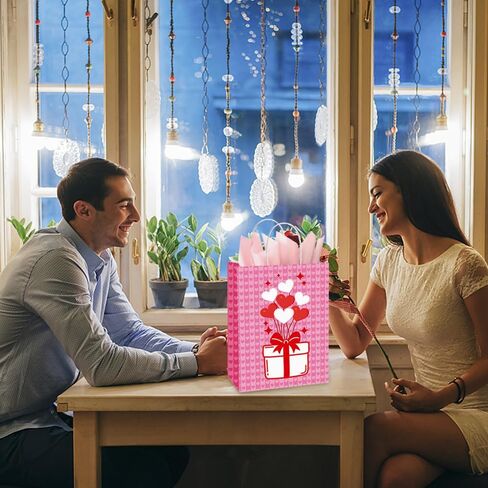 12 PCS Small Valentines Gift Bags With Handle and Tissue,6 Designs Valentines Paper Bags,Valentines Goody Bags,Valentines Treat Bags for Valentines Presents Candies Cookie Snacks in Saudi Arabia