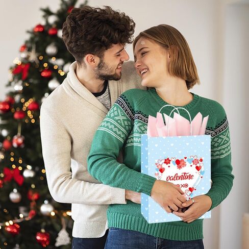 12 PCS Small Valentines Gift Bags With Handle and Tissue,6 Designs Valentines Paper Bags,Valentines Goody Bags,Valentines Treat Bags for Valentines Presents Candies Cookie Snacks in Saudi Arabia