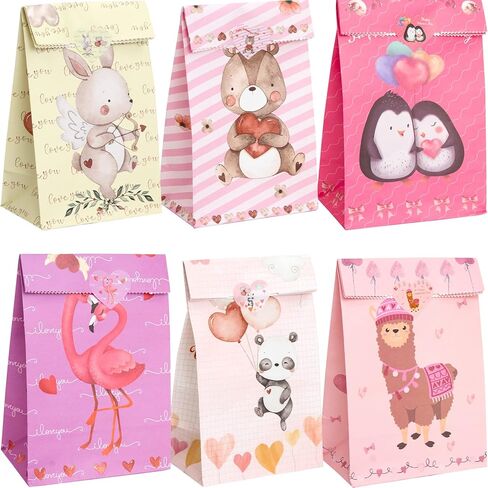 ceiba tree Valentines Goodie Gift Paper Bags for Kids Class Classroom School 24 Pcs 9.4X5.1X3.1 inch Animal Valentine’s Day Treat Heart Bags Valentine Party Favors in Saudi Arabia