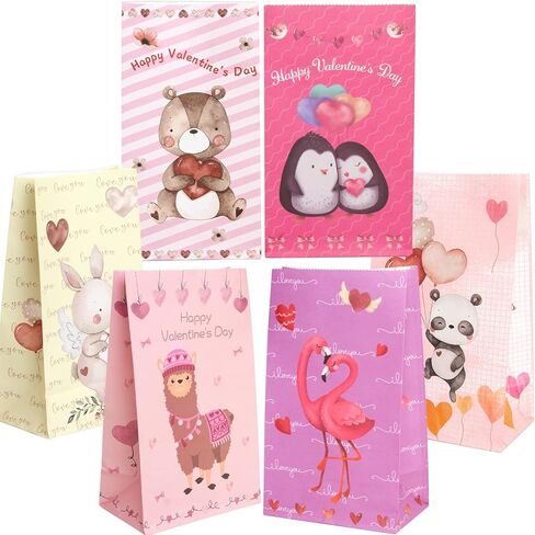 ceiba tree Valentines Goodie Gift Paper Bags for Kids Class Classroom School 24 Pcs 9.4X5.1X3.1 inch Animal Valentine’s Day Treat Heart Bags Valentine Party Favors in Saudi Arabia