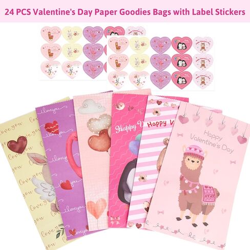 ceiba tree Valentines Goodie Gift Paper Bags for Kids Class Classroom School 24 Pcs 9.4X5.1X3.1 inch Animal Valentine’s Day Treat Heart Bags Valentine Party Favors in Saudi Arabia