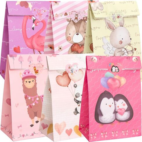 ceiba tree Valentines Goodie Gift Paper Bags for Kids Class Classroom School 24 Pcs 9.4X5.1X3.1 inch Animal Valentine’s Day Treat Heart Bags Valentine Party Favors in Saudi Arabia