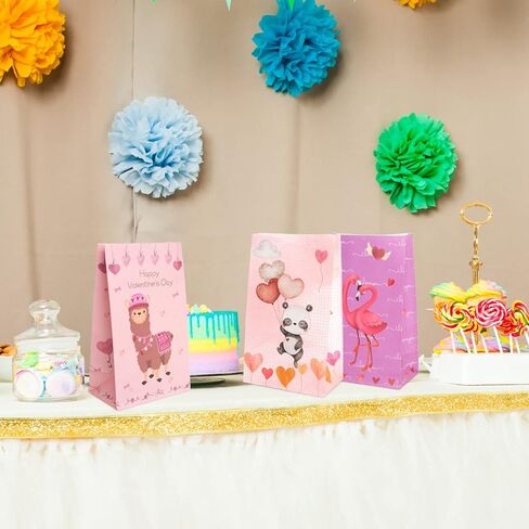 ceiba tree Valentines Goodie Gift Paper Bags for Kids Class Classroom School 24 Pcs 9.4X5.1X3.1 inch Animal Valentine’s Day Treat Heart Bags Valentine Party Favors in Saudi Arabia
