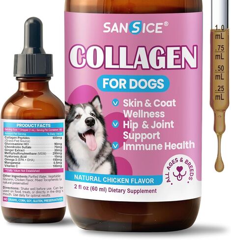 الكولاجين لصحة المفاصل للكلاب، قطرات كولاجين للكلاب التي تتغذى على العشب مع أوميغا 3، فيتامين C للبشرة والمعطف، مكمل الورك والمفاصل مع الجلوكوزامين، الكوندرويتين، حمض الهيالورونيك، العظام، المناعة -2 فلوريدا in Kuwait
