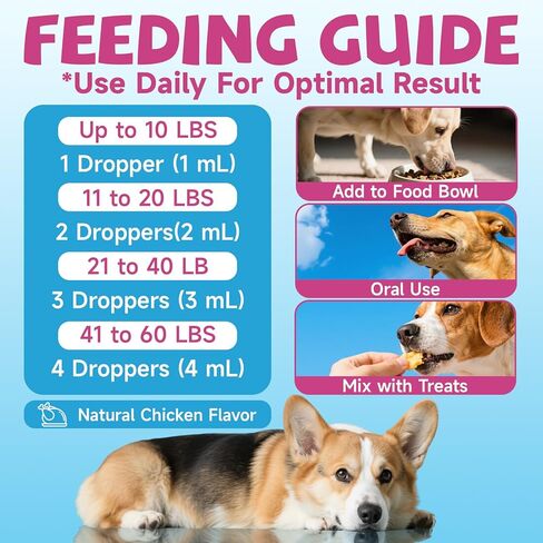 الكولاجين لصحة المفاصل للكلاب، قطرات كولاجين للكلاب التي تتغذى على العشب مع أوميغا 3، فيتامين C للبشرة والمعطف، مكمل الورك والمفاصل مع الجلوكوزامين، الكوندرويتين، حمض الهيالورونيك، العظام، المناعة -2 فلوريدا in Kuwait