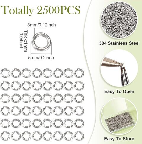 FASHEWELRY 2500Pcs 5mm Stainless Steel Open Jump Rings Connectors Mini Chainmail Rings for Jewelry Making Supplies Jewelry Soldering Kit Bracelet Earring Necklace DIY Craft in Saudi Arabia