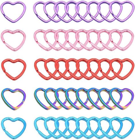 Heart Shape Key Ring Colorful Split Ring - Rainbow Jump Ring Leather Craft for Key Chains Connectors Jewel (Pink) in Kuwait