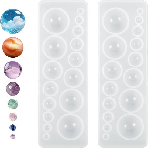 2 Pcs Gem Silicone Mold, Sphere Mold, Round Resin Pendant Mold Clear Round Silicone Mold, for Earrings Jewelry Making Casting DIY Craft in Saudi Arabia