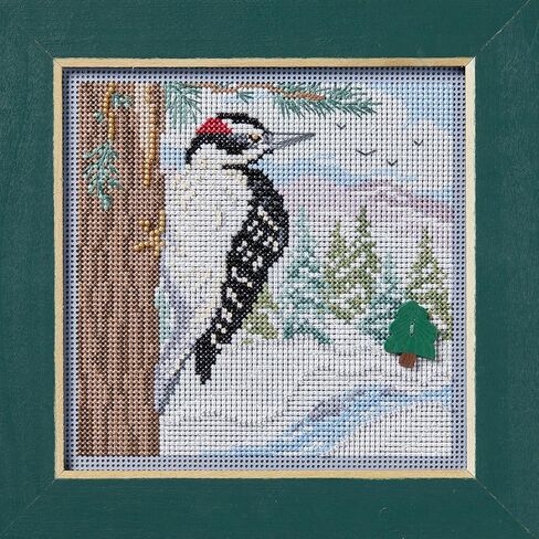 Mill Hill Winter Woodpecker Beaded Counted Cross Stitch Kit Buttons & Beads 2024 Winter Series MH142434, 5.25" x 5.25", Multi in Saudi Arabia