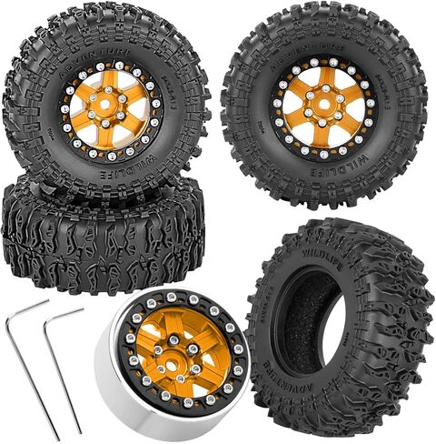 إطارات وعجلات RC مقاس 1.3 بوصة لسيارة 1/24 1/18 SCX24 Trx4m Ascent-18 FCX24 RC الزاحفة، إطارات 1.3 RC (4 قطع)، إطار عجلات من الألومنيوم إطار مطاطي ناعم، فضي in Saudi Arabia