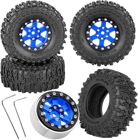 إطارات وعجلات RC مقاس 1.3 بوصة لسيارة 1/24 1/18 SCX24 Trx4m Ascent-18 FCX24 RC الزاحفة، إطارات 1.3 RC (4 قطع)، إطار عجلات من الألومنيوم إطار مطاطي ناعم، فضي in Saudi Arabia