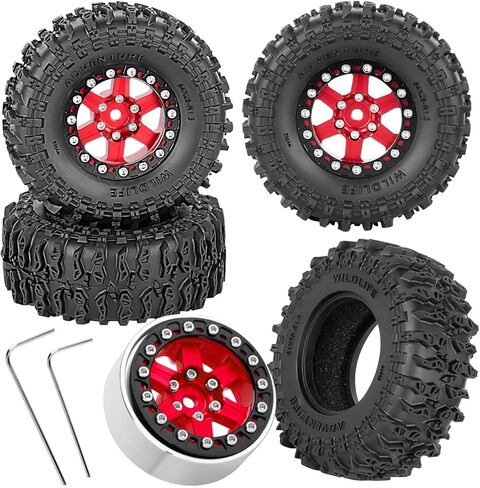 إطارات وعجلات RC مقاس 1.3 بوصة لسيارة 1/24 1/18 SCX24 Trx4m Ascent-18 FCX24 RC الزاحفة، إطارات 1.3 RC (4 قطع)، إطار عجلات من الألومنيوم إطار مطاطي ناعم، فضي in Saudi Arabia