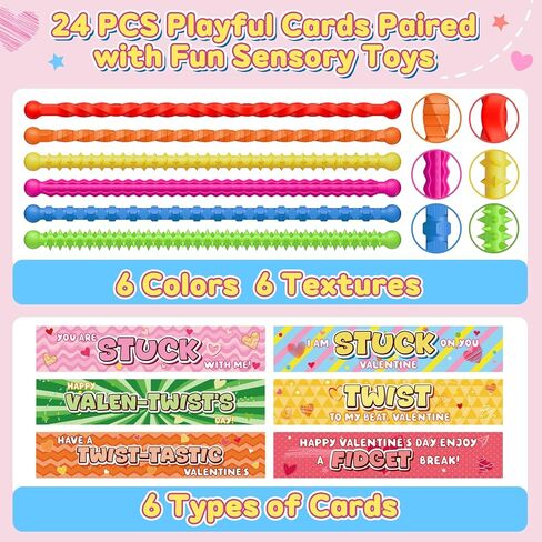30 Pcs Valentines Day Cards with Sensory Sticks for Kids Class, School Exchange Fidget Toys Gifts, Quiet Silicone Textured Fidgets for Students and Teachers, Classroom Prizes Rewards Party Favors in Saudi Arabia