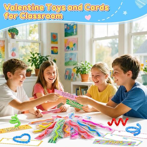 30 Pcs Valentines Day Cards with Sensory Sticks for Kids Class, School Exchange Fidget Toys Gifts, Quiet Silicone Textured Fidgets for Students and Teachers, Classroom Prizes Rewards Party Favors in Saudi Arabia