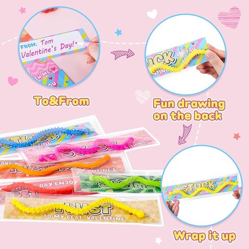 30 Pcs Valentines Day Cards with Sensory Sticks for Kids Class, School Exchange Fidget Toys Gifts, Quiet Silicone Textured Fidgets for Students and Teachers, Classroom Prizes Rewards Party Favors in Saudi Arabia