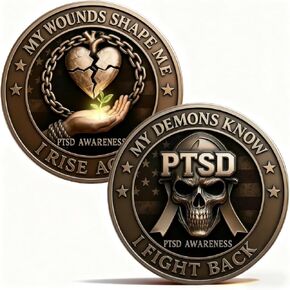 عملة تحدي الوعي باضطراب ما بعد الصدمة، My Demons Know I Fight Back عملات تذكارية، عملة تحدي PTSD لجمجمة المحارب للمعارك الداخلية، رمز دعم الشجاعة، هدية للمحاربين القدامى (1 قطعة) in Kuwait