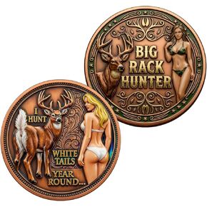 عملة تجميع Big Rack Hunter & I Hunt Whitetails على مدار العام - عملة تحدي الفكاهة المضحكة للصيد على الوجهين مع عمل فني على شكل غزال وبينوب، يمكن تجميعها وهدية للصيادين وعشاق الهواء الطلق (5 قطع) in Kuwait