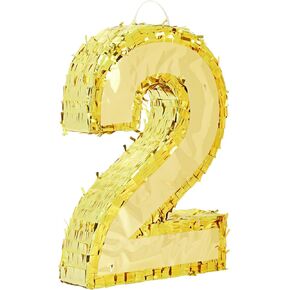 Juvale Gold Foil Number 2 Pinata - صغير 16 x 10.5 x 3 بوصة، ذهبي - بيناتا عيد ميلاد وقطعة مركزية in Kuwait