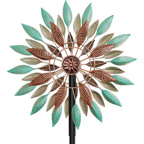 دوارات الرياح في الهواء الطلق، طواحين هواء معدنية بزاوية 360 درجة لتزيين حديقة الفناء، منحوتات الرياح الحركية مع 5 أوتاد للزينة الخارجية لفناء العشب، 13.7 بوصة عرض × 64.3 بوصة ارتفاع (أخضر + بني) in Kuwait