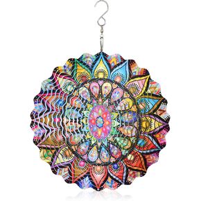 يو سين كاي الفولاذ المقاوم للصدأ الرياح الدوار، داخلي في الهواء الطلق حديقة الديكور الحرف الحلي 9.84 بوصة متعددة الألوان ماندالا الرياح المغازل، 3D الحركية شنقا النحت in Kuwait