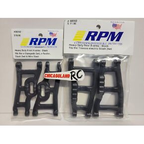 RPM 80242 أمامي و80592 خلفي يتضمن ملصق شيكاغولاند RC أسود A-Arms 1/10 T R A X X A S Slash 2wd VXL XL-5 Raptor in Kuwait