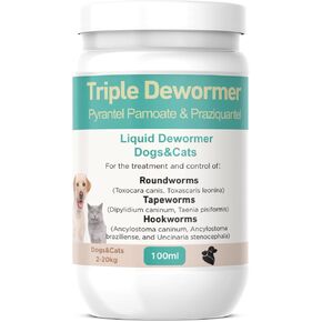 Dewormer Liquid for Cats and Dogs Broad Spectrum,Pyrantel Pamoate and Praziquantel Targets Tapeworm Roundworm and Hookworm Fast Acting Solution for Puppy Kitten Small Medium Large Breeds 100ML in Saudi Arabia