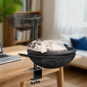 Cat Desk Bed, Cat Hammock with 360° Rotating & Height Adjustable, Removable Dual-Sided Breathable & Comfortable Kitten Bed, Cats Furniture Attachment for Indoor Office Desk (Black) in Kuwait