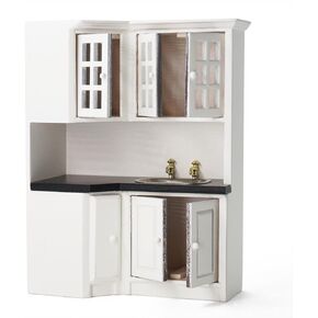Odoria Dollhouse Kitchen Cabinet Miniature: 1/12 Scale Storage Pantry with Sink Modern Restaurant - Mini Cooking Furniture Wooden Corner Brown in Saudi Arabia