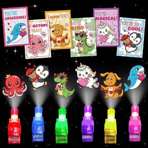 24 Pack Finger Lights Valentines, Bulk Valentines Day Cards Gifts for Kids School Gift Exchange Classroom Prizes Valentine s Day Cards Party Favors for Kids Boys Girls Goodie Bag Toys Stuffers in Kuwait