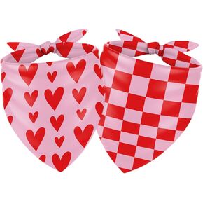 Whaline 2PCS عيد الحب الكلب باندانا مثلث الحيوانات الأليفة وشاح قابل للتعديل جرو منديل الرقبة الوردي الأحمر القلب متقلب منقوشة الكلب مريلة لمتوسط ​​كبير القط زي الملحقات in Saudi Arabia