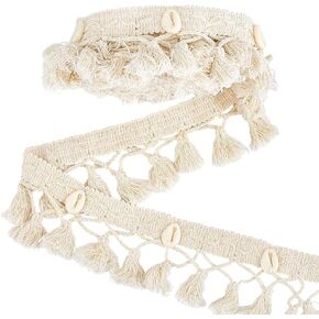 PH PandaHall 5 Yards Tassel Fringe Trim Shell Cotton Tassel Trim, 2 inch Boho Sewing Lace Fabric Trims Crochet Lace Ribbon Shell Fringe Trim Braid for Curtain Dress Clothes Home Decor DIY Crafts in Kuwait