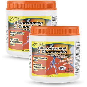 Arymar Glucosamine & Chondroitin Powder 1500mg-1200mg with Collagen Orange Flavor Support Healthy Joints, Orange, Orange, 300 Gram, X-Large in Saudi Arabia