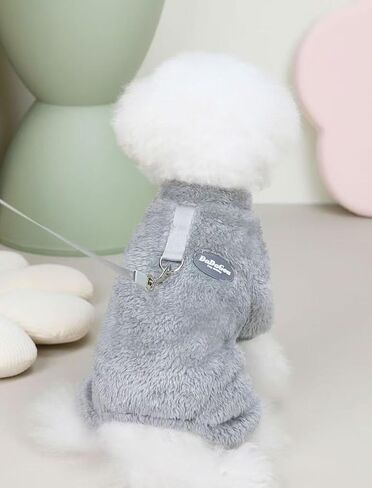 Winter Warmth Cozy Thermal Coral Fleece Dog Pajamas - Soft Beige Onesie for Small Breeds with Leash Ring,Grey,S in Saudi Arabia