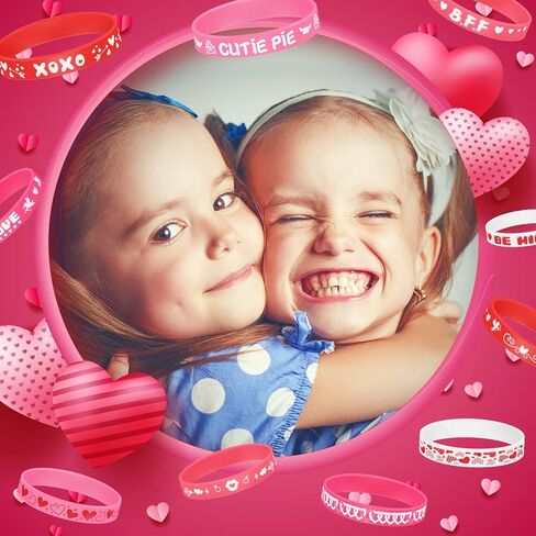 Yilloog 60 Pcs Valentine's Day Rubber Bracelets Bulk Valentines Day Gifts for Kids Valentine Heart Silicone Wristband Bulk for Kids School Classroom Exchange Gifts Wedding Party Favors Decoration in Saudi Arabia