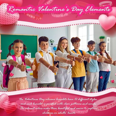 Yilloog 60 Pcs Valentine's Day Rubber Bracelets Bulk Valentines Day Gifts for Kids Valentine Heart Silicone Wristband Bulk for Kids School Classroom Exchange Gifts Wedding Party Favors Decoration in Saudi Arabia