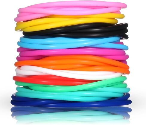 48 Pieces Rubber Bracelet, Jelly Bracelet Neon Bracelets Stretchy 80s Gummy Silicone Wristbands Hair Ties for Party Favors, Adults, Women Party Accessories in Saudi Arabia